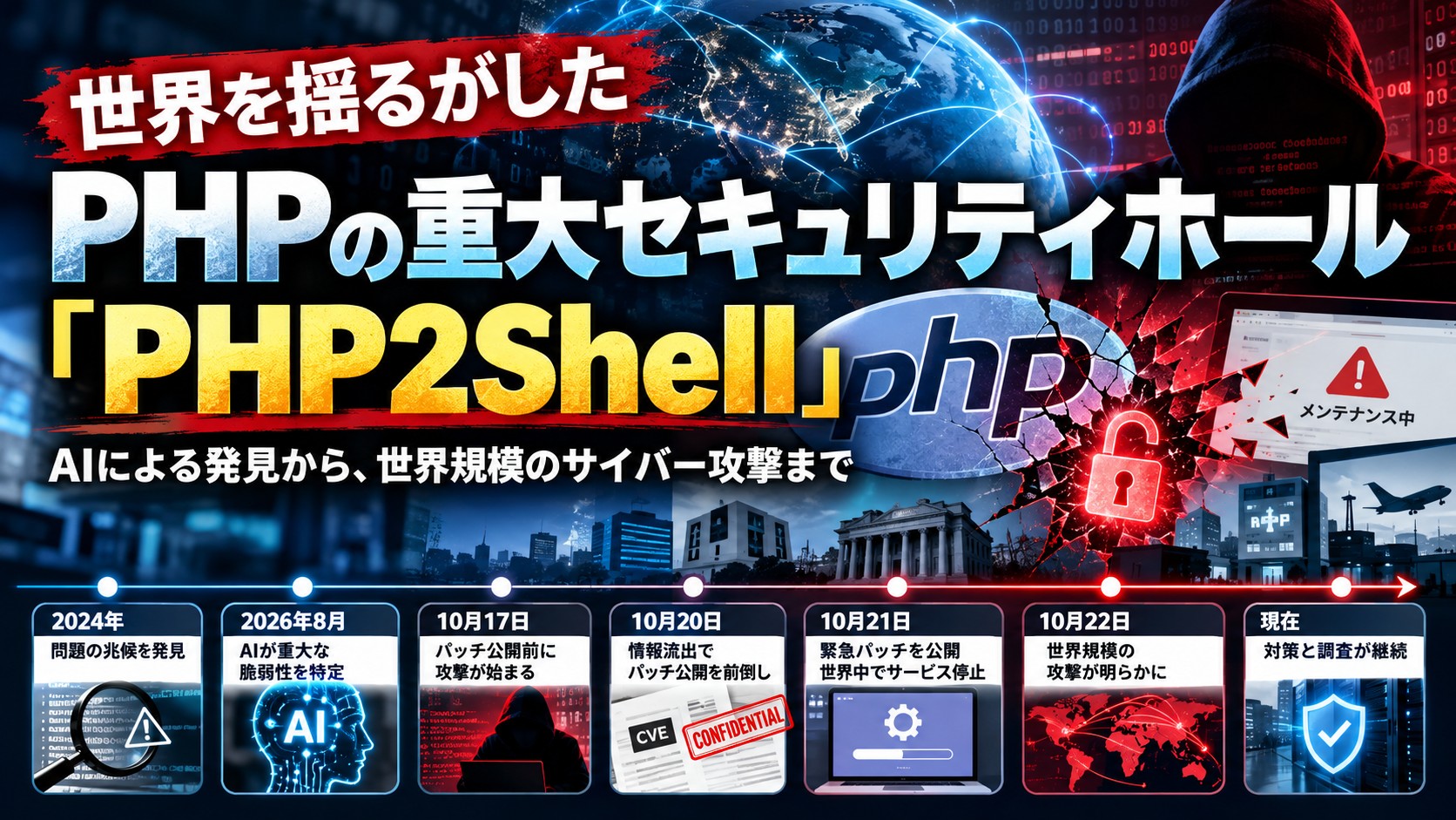 世界を揺るがしたPHP2Shell – AIによる脆弱性発見から、パッチ公開前のサイバー攻撃まで